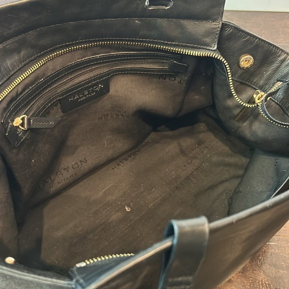 Halston Heritage Leather Bag Gold Purse Suede Black - Picture 12 of 13
